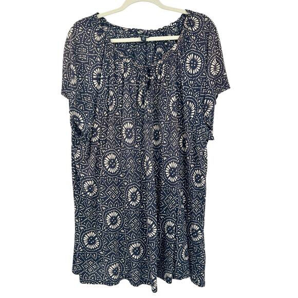 Lucky Brand Womens Artsy Casual Work Viscose Peasant Blouse Size‎ 3X Navy White - Picture 1 of 7